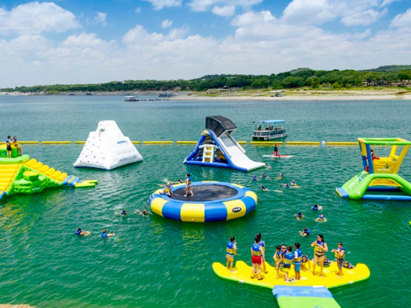 View of Lake Travis Waterloo floating water toys