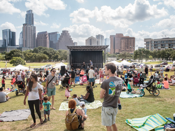 Outdoor concert and view of Austin city from The Long Center is one of the things to do with kids in Austin Texas